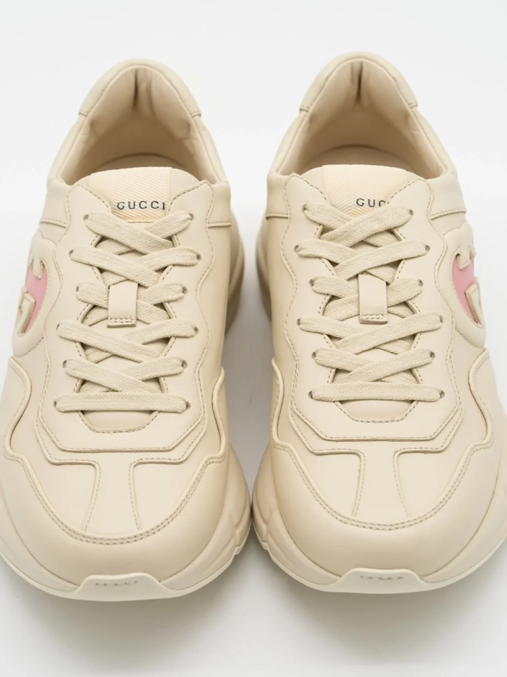 size 40.5G 10.5 US Gucci Rhyton Ivory GG cut Out Pink Leather Sneakers - Picture 3 of 12